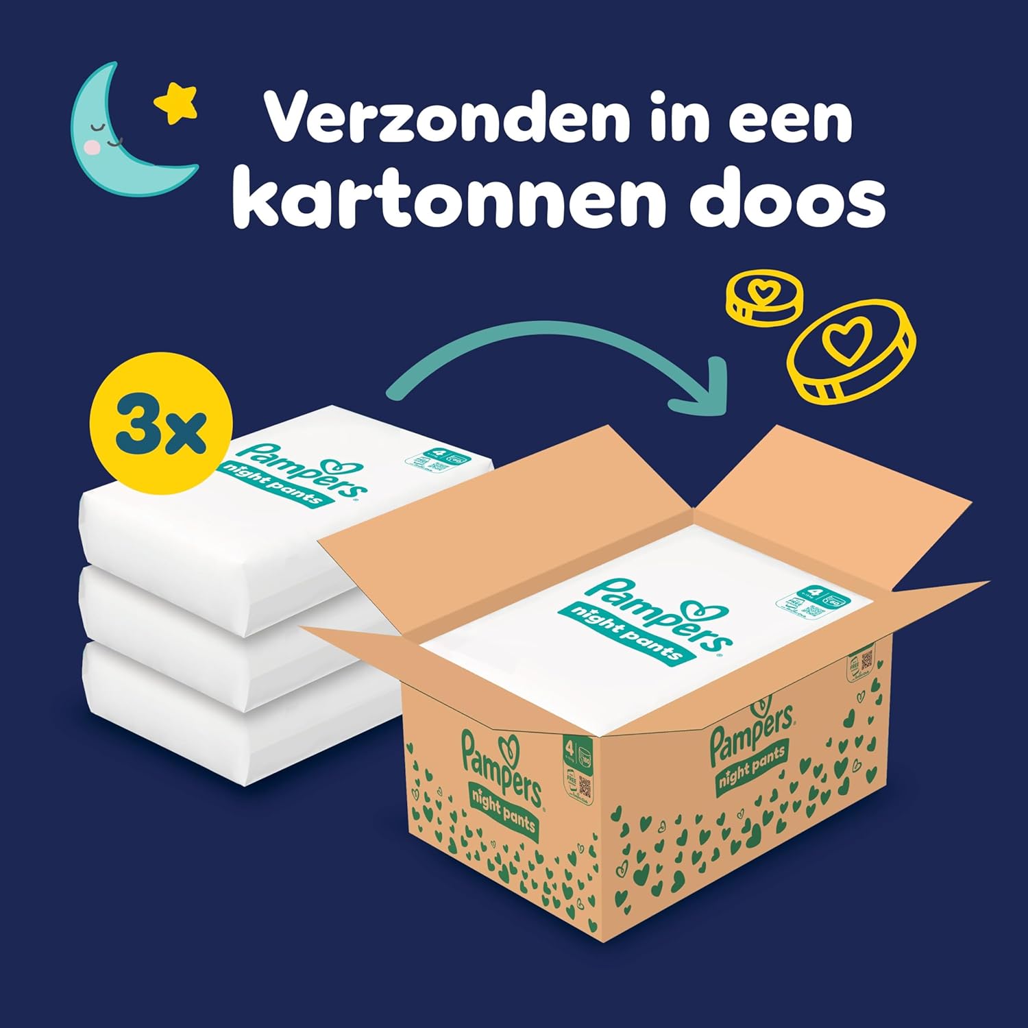 Pampers Night Pants Size 4, 180 Nappy Pants, 9kg-15kg, Pampers Night Pants Provide Extra Protection All Night Long