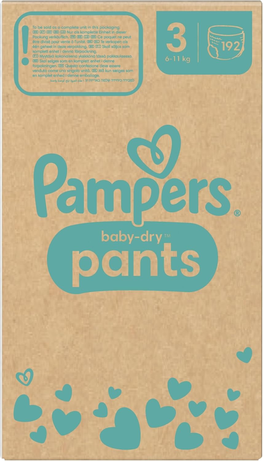 Pampers Baby-Dry Pants Size 3, 192 Pants, 6kg-11kg, 360° Fit To Help Prevent Openings And Leaks, Monthly Box