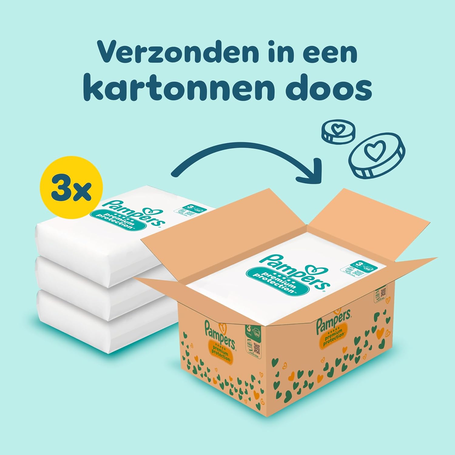 Pampers Premium Protection Size 3, 204 Diapers, 6kg-10kg, Double Protection for Skin and Against Leaks