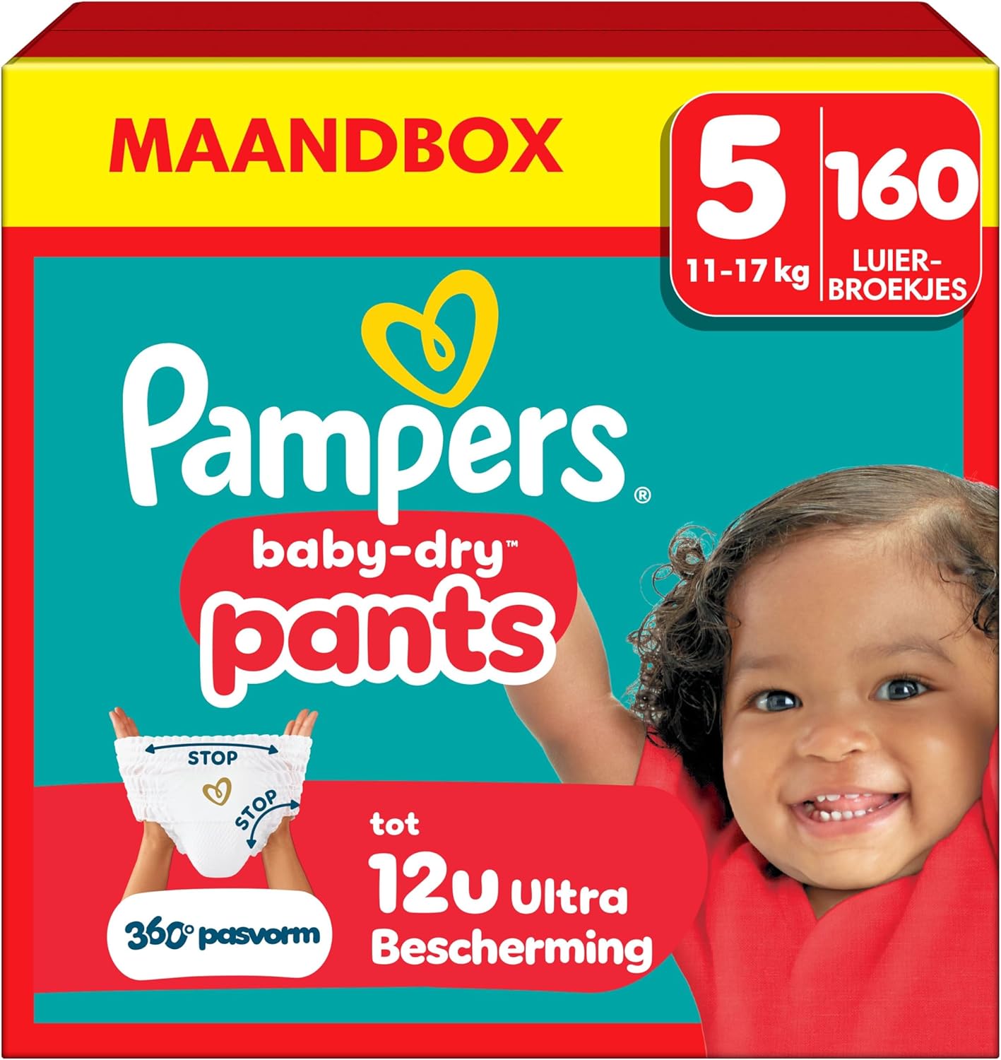 Pampers Baby-Dry Pants Size 5, 160 Pants, 11kg-17kg, 360° Fit To Help Prevent Openings and Leaks