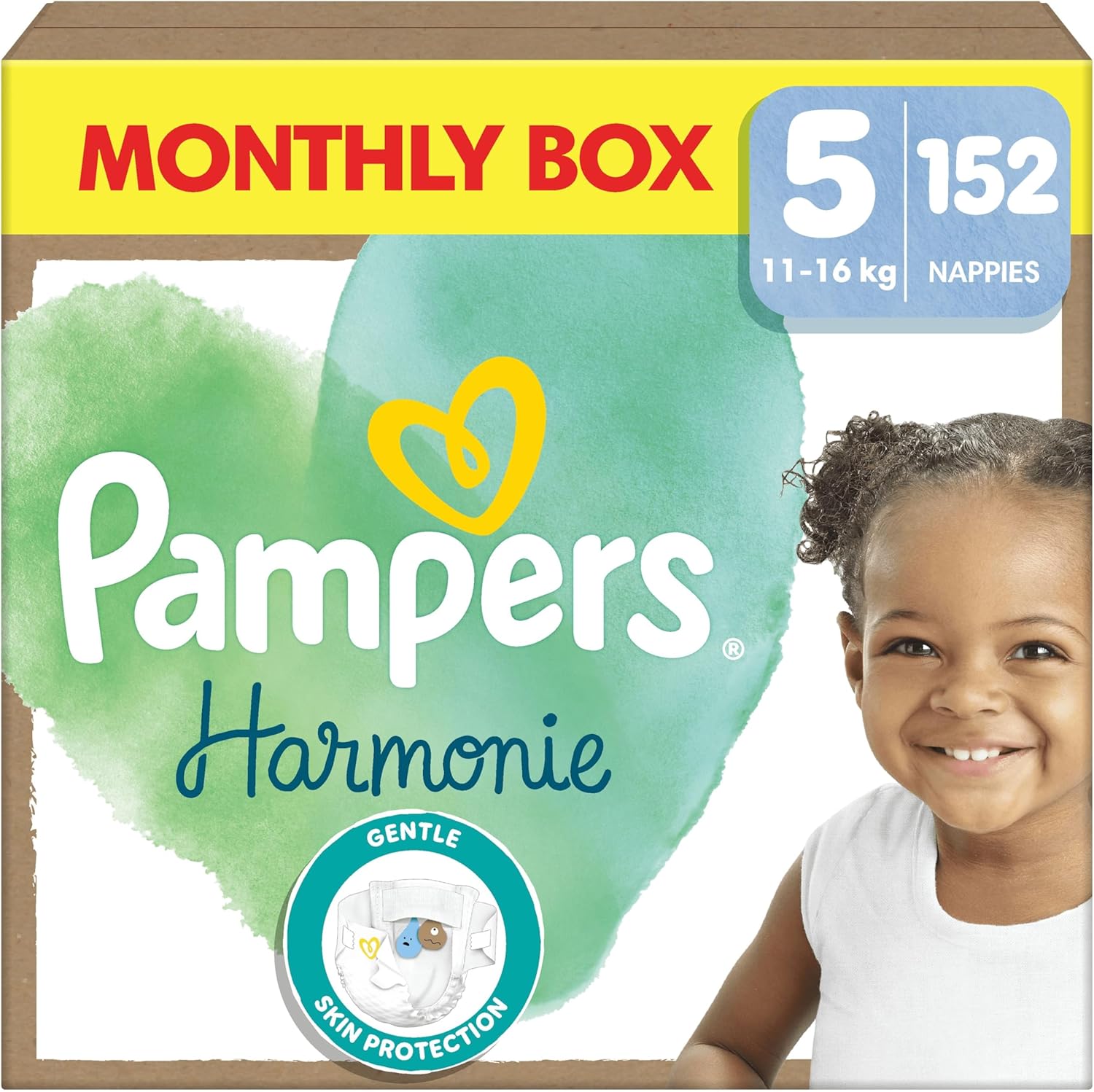Pampers Harmony Diapers Size 5, 152 Diapers, 11kg-16kg, Soft Skin Protection with 100% Dryness of Pampers