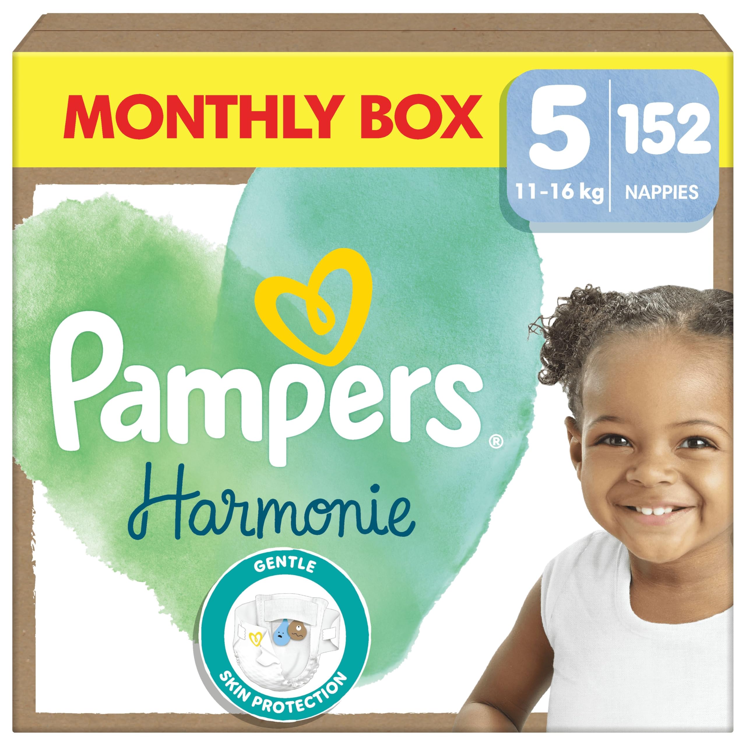 Pampers Harmony Diapers Size 1, 180 Diapers, 2kg-5kg, Soft Skin Protection with 100% Dryness of Pampers