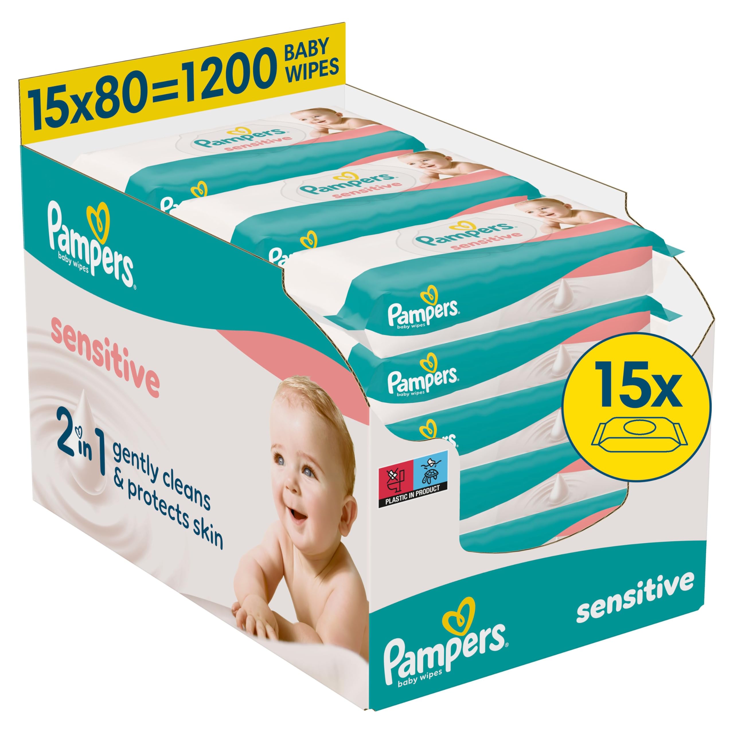 Pampers Sensitive Wet Wipes, 15 Packs, 1200 Wet Wipes PAMP14 Sensitive. 1