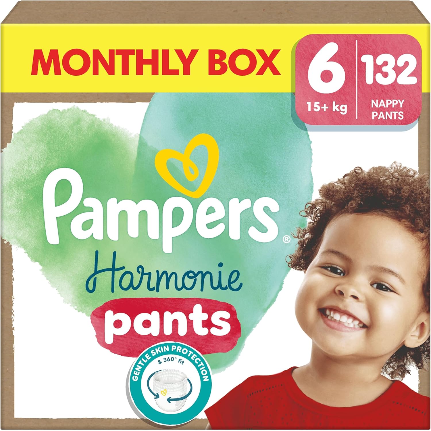 Pampers Harmonie Pants Size 6, 132Diaper Bottoms, 15kg+, Soft Skin Protection and 360° Comfortable Fit
