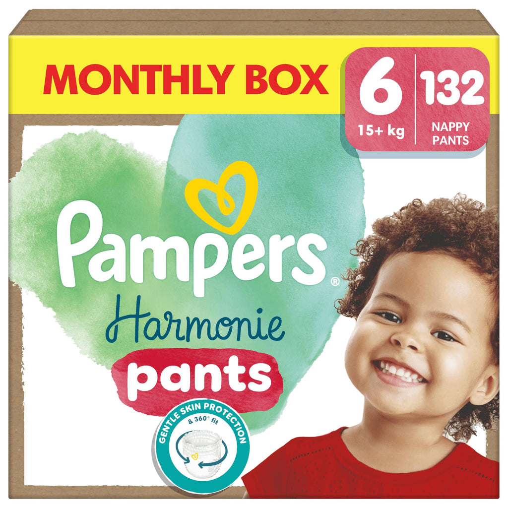 Pampers Harmonie Pants Size 6, 132Diaper Bottoms, 15kg+, Soft Skin Protection and 360° Comfortable Fit