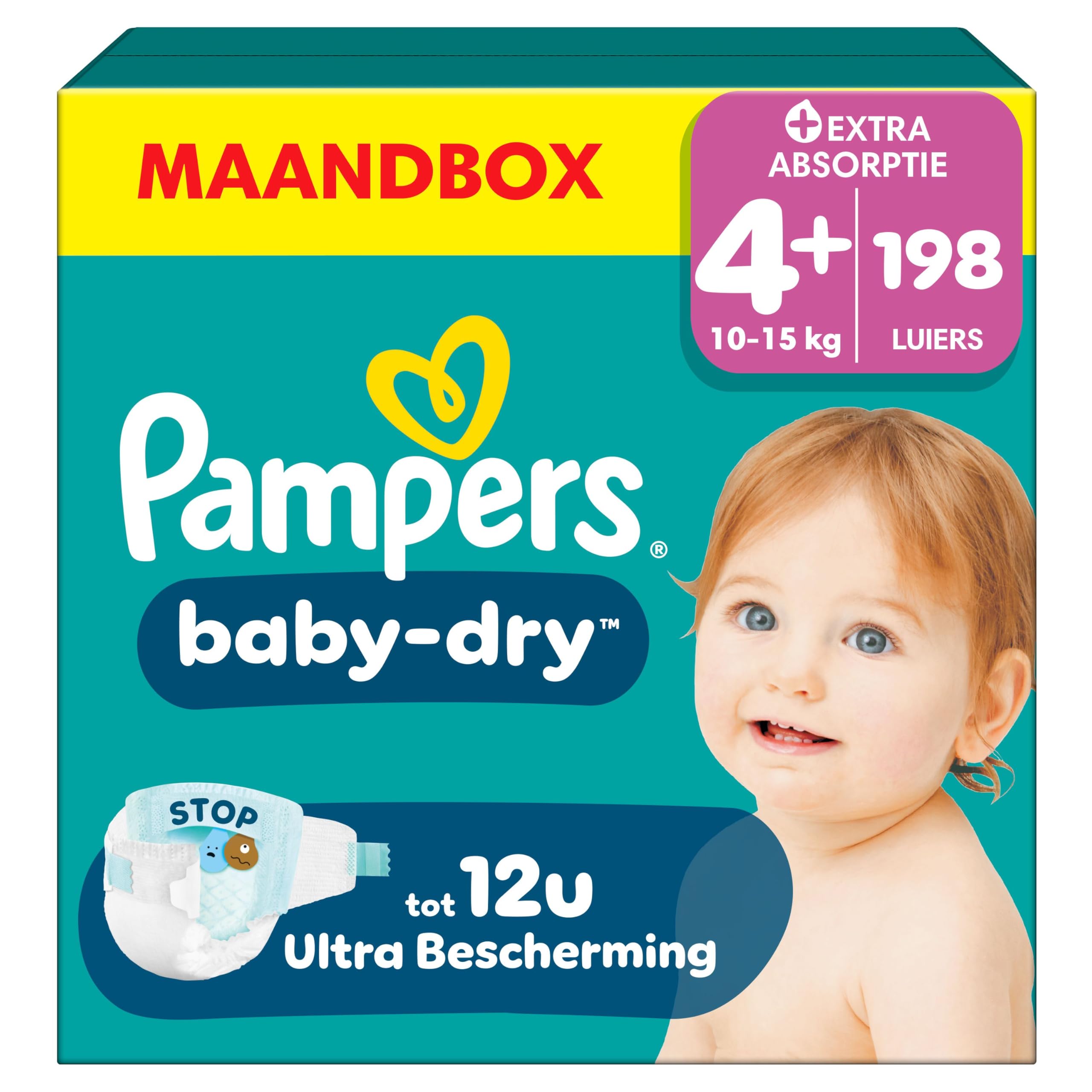 Pampers Baby-Dry Size 7, 132 Diapers, 15kg+, Up to 100% Leakproof and Comfortable Night