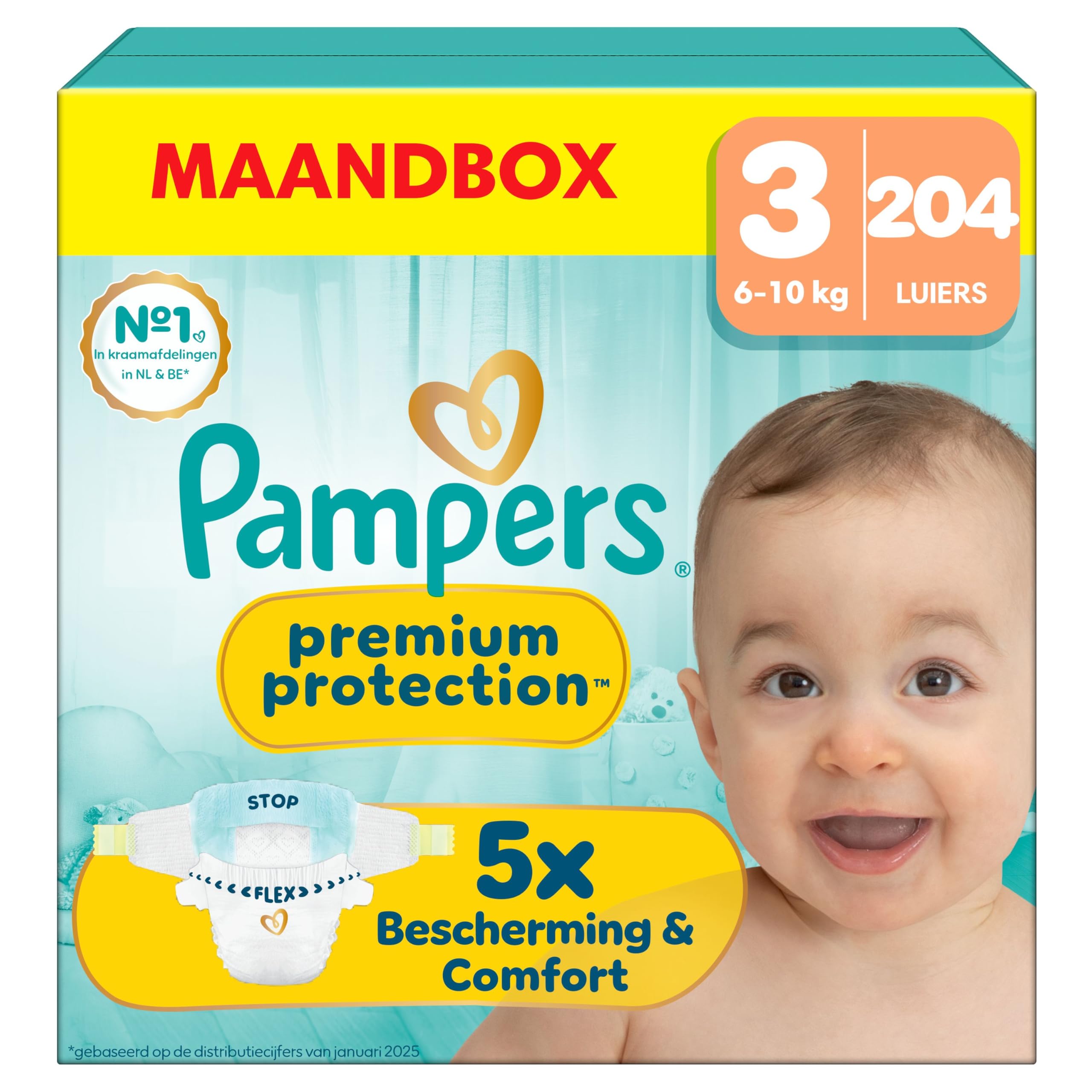Pampers Premium Protection Size 3, 204 Diapers, 6kg-10kg, Double Protection for Skin and Against Leaks