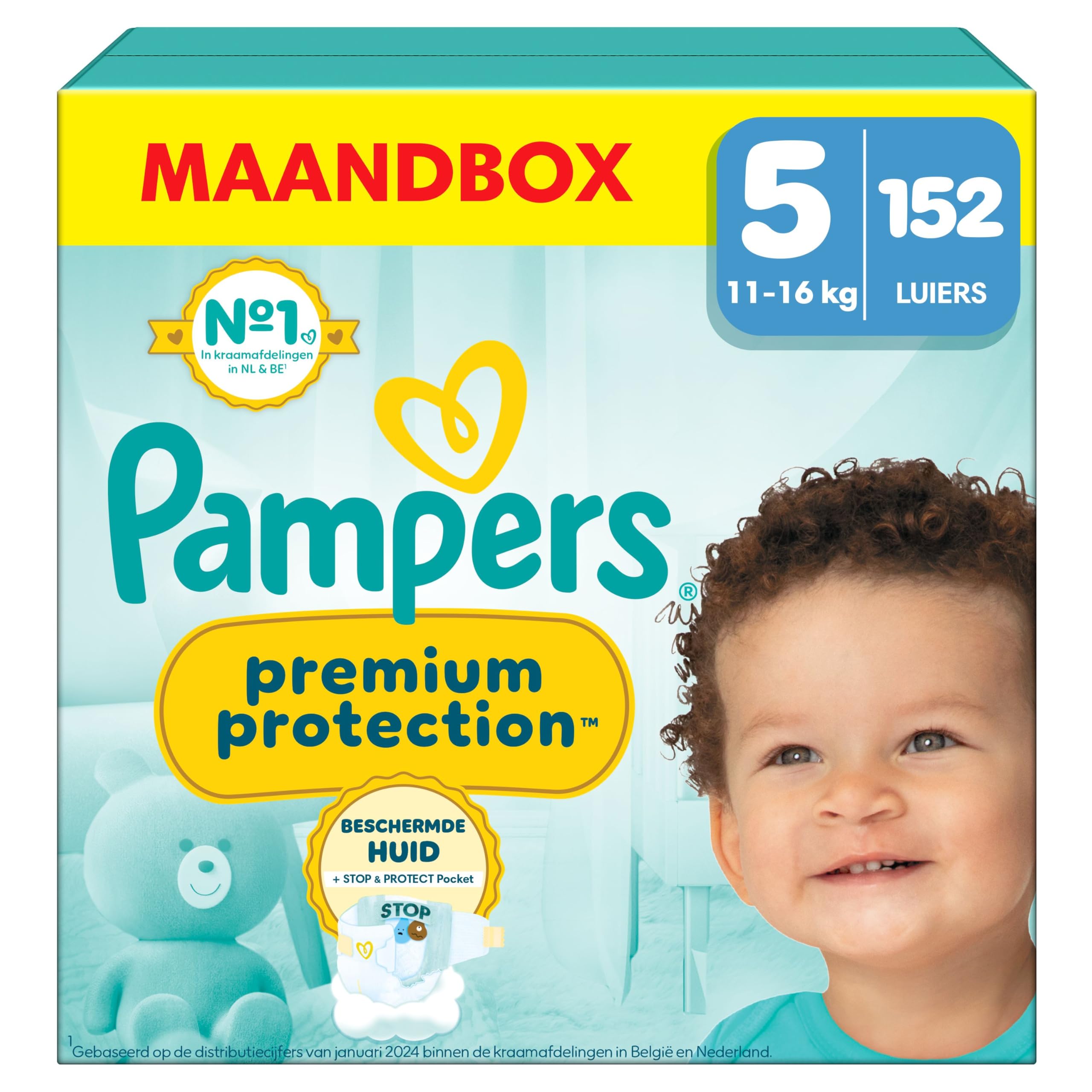 Pampers Premium Protection Size 5, 152 Diapers, 11kg-16kg, Double Protection for Skin and Against Leaks