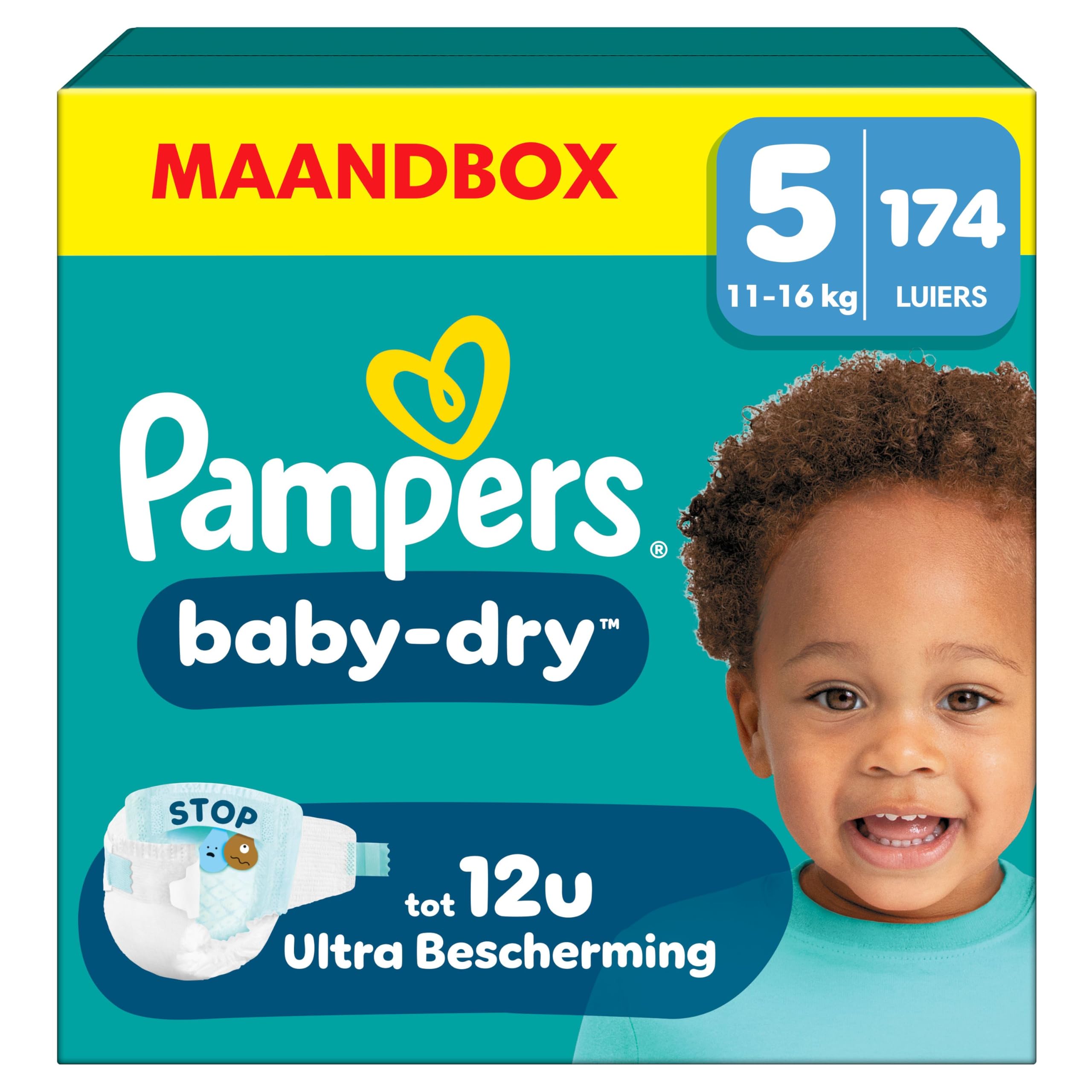 Pampers Baby-Dry Size 5+, 168 Diapers, 12kg-17kg, Up to 100% Leakproof and Comfortable Night