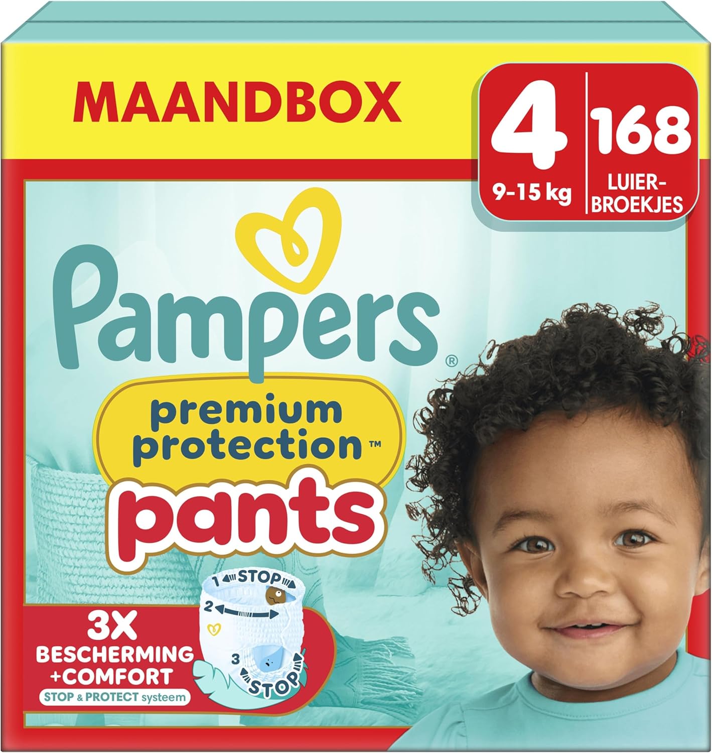 Pampers Premium Protection Pants Size 4, 168 Nappy Pants, 9kg-15kg, With a 360° Fit and 2x Wider Soft Protectors vs. Formerly for Our Best Comfort and Protection