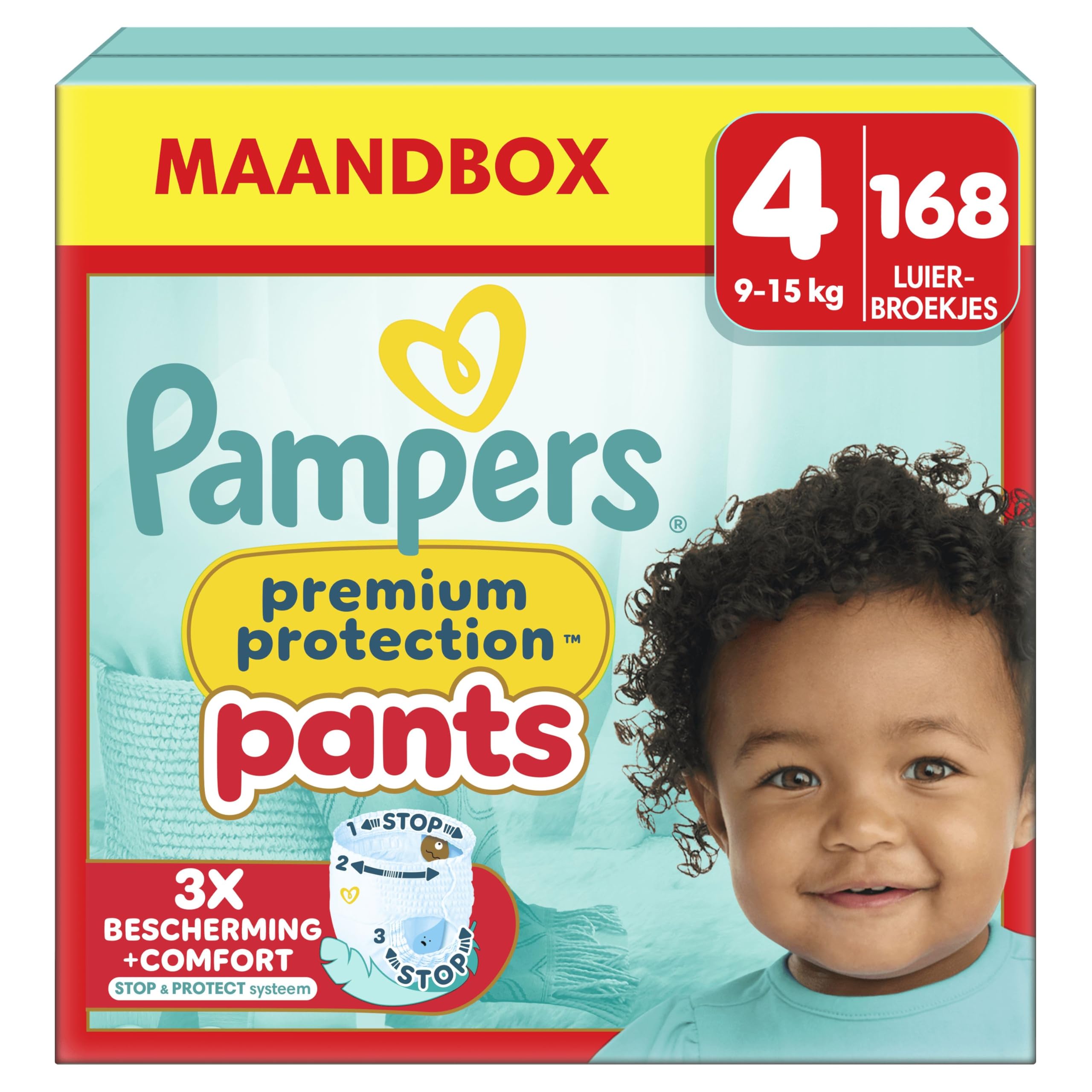Pampers Premium Protection Pants Size 4, 168 Nappy Pants, 9kg-15kg, With a 360° Fit and 2x Wider Soft Protectors vs. Formerly for Our Best Comfort and Protection