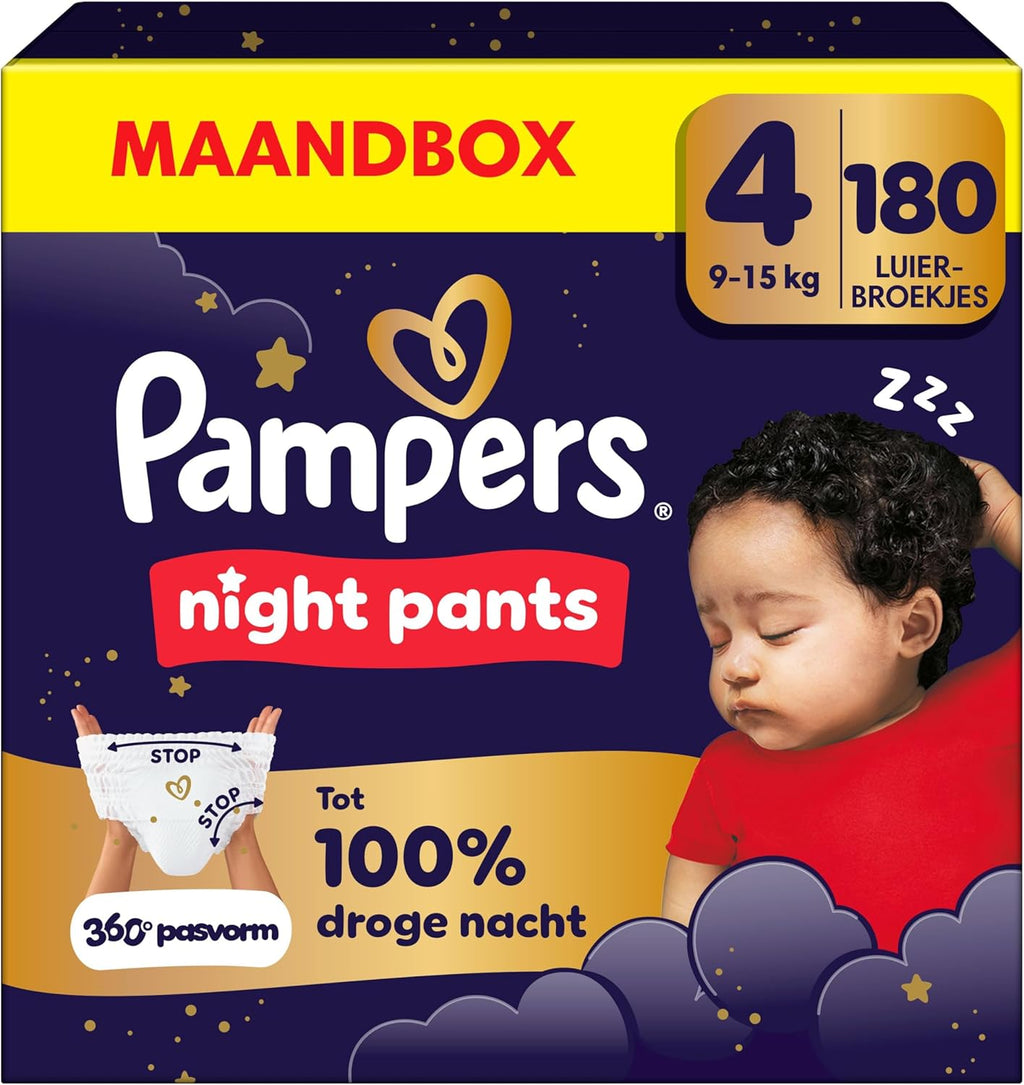 Pampers Night Pants Size 4, 180 Nappy Pants, 9kg-15kg, Pampers Night Pants Provide Extra Protection All Night Long