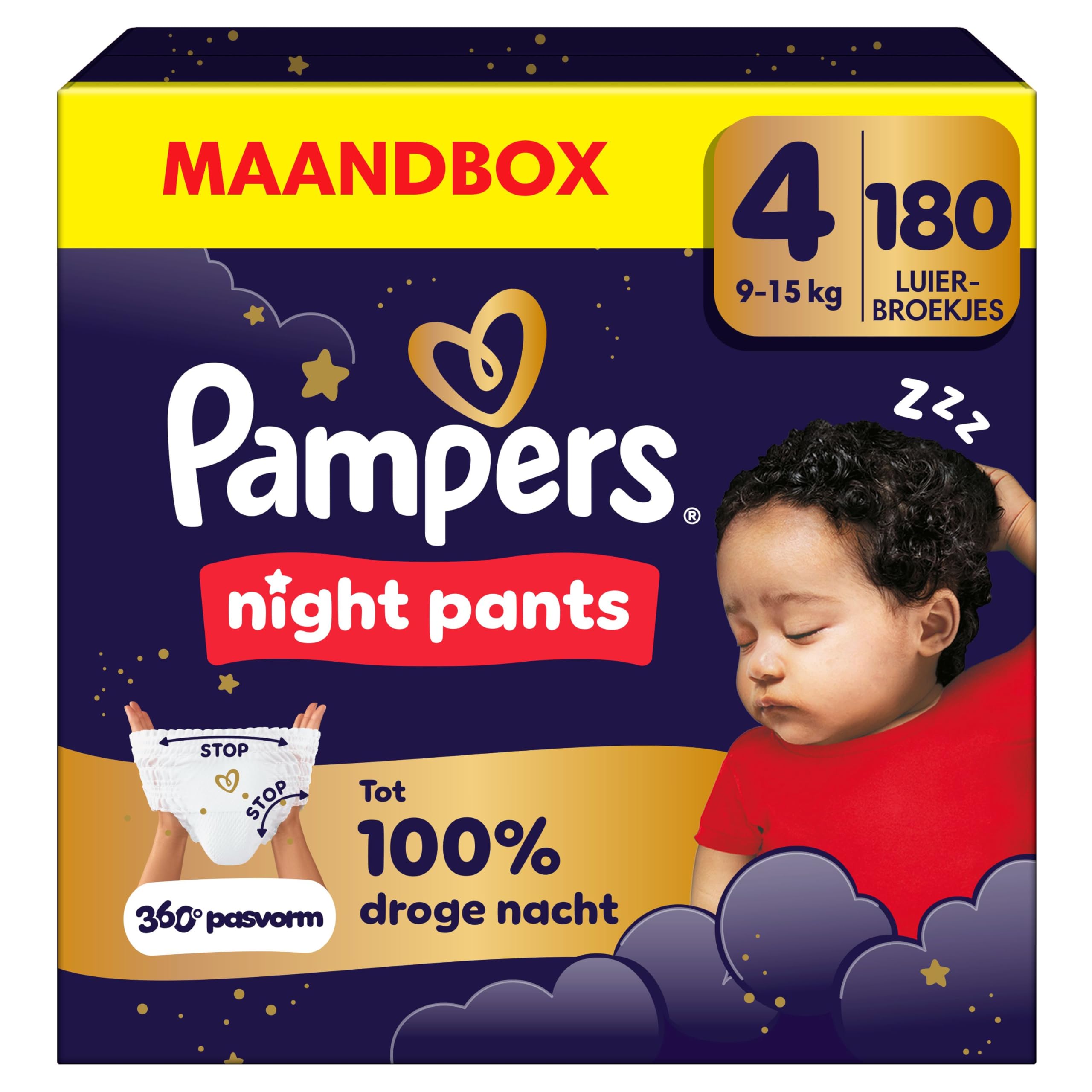 Pampers Night Pants Size 4, 180 Nappy Pants, 9kg-15kg, Pampers Night Pants Provide Extra Protection All Night Long