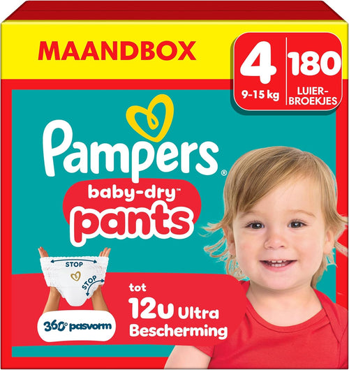 Pampers Baby-Dry Pants Diaper Pants Size 4, 180 Pants, 9kg-15kg, 360° Fit To Help Prevent Openings and Leaks