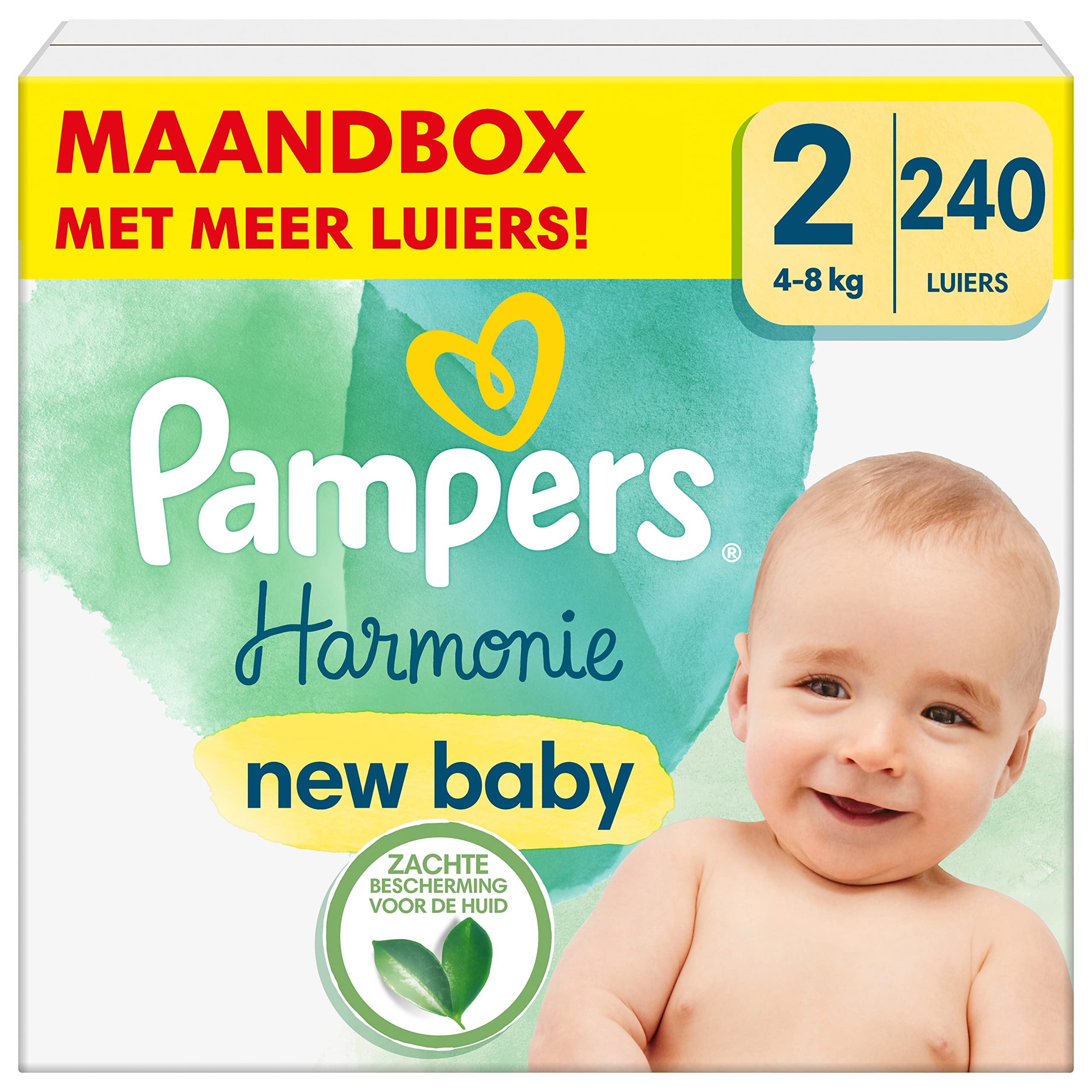 Pampers Size 2 Diapers (4-8kg), Harmony, 240 Diapers, Monthly Box, Soft Skin Protection And Vegetable Ingredients